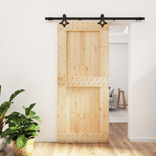 Berkfield Sliding Door with Hardware Set 90x210 cm Solid Wood Pine