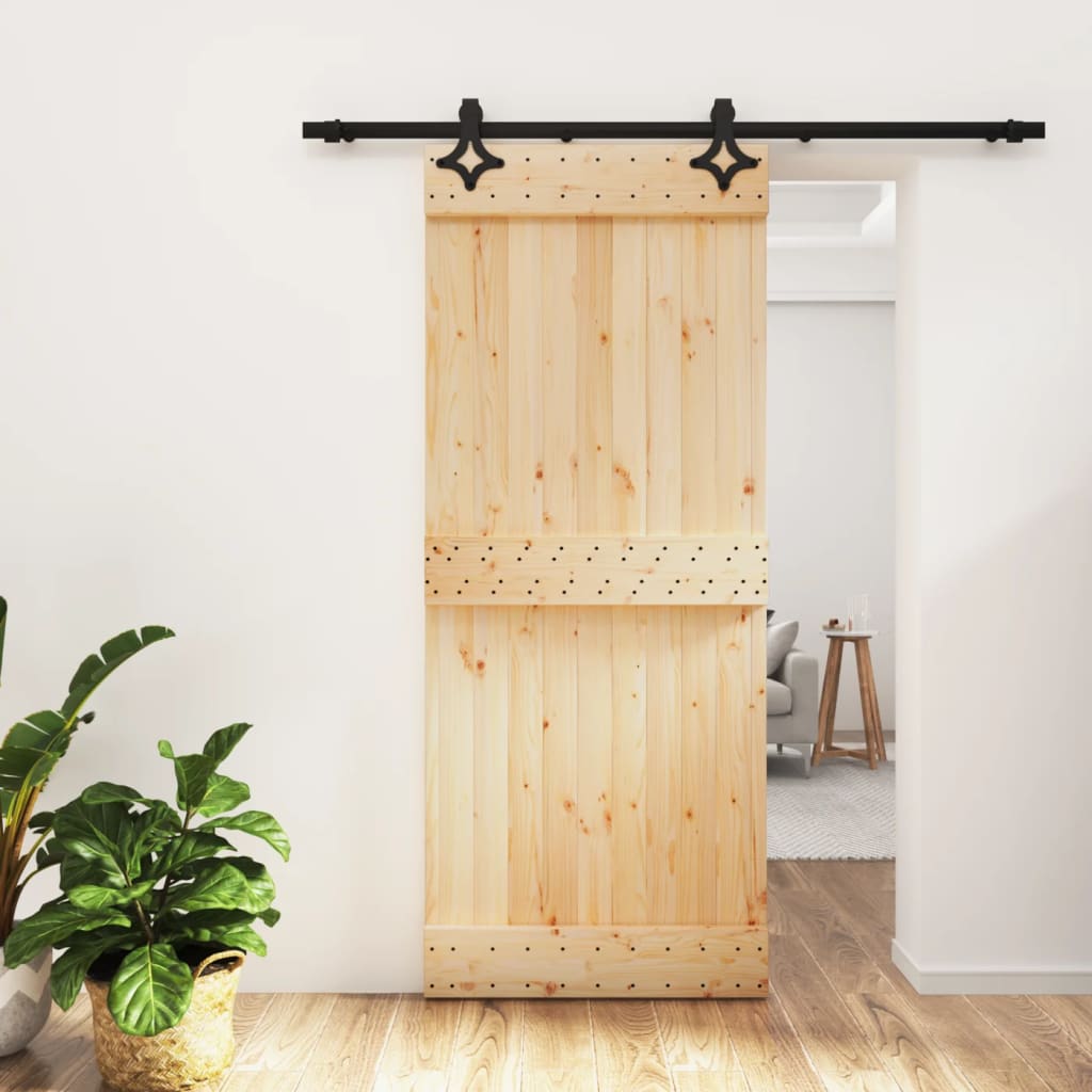 Berkfield Sliding Door with Hardware Set 85x210 cm Solid Wood Pine