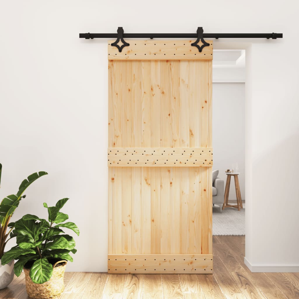 Berkfield Sliding Door with Hardware Set 95x210 cm Solid Wood Pine