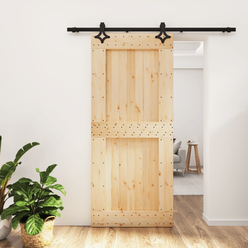 Berkfield Sliding Door with Hardware Set 90x210 cm Solid Wood Pine