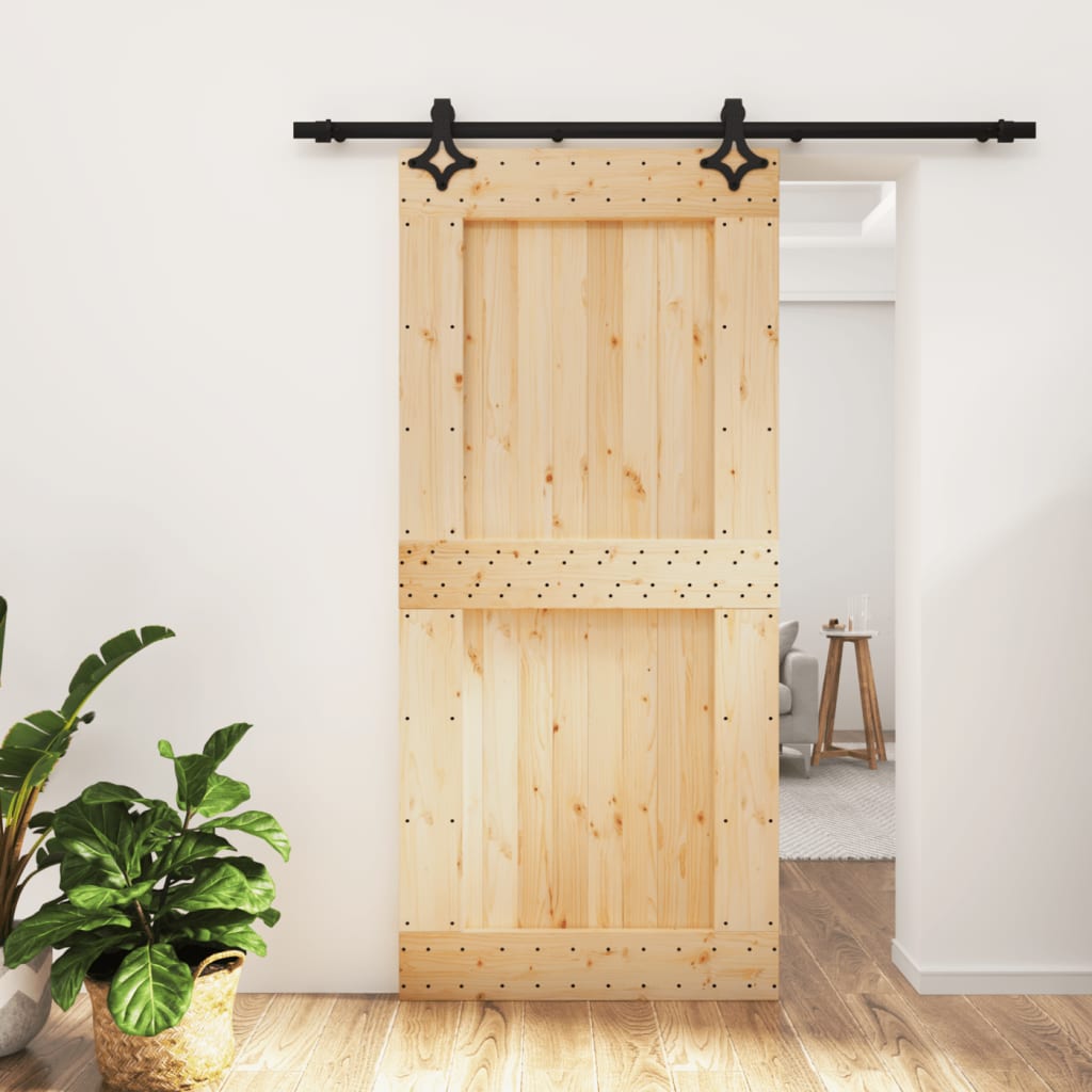 Berkfield Sliding Door with Hardware Set 95x210 cm Solid Wood Pine