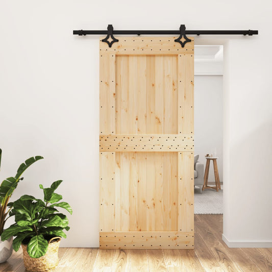 Berkfield Sliding Door with Hardware Set 95x210 cm Solid Wood Pine