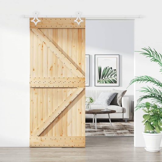 Berkfield Sliding Door with Hardware Set 90x210 cm Solid Wood Pine