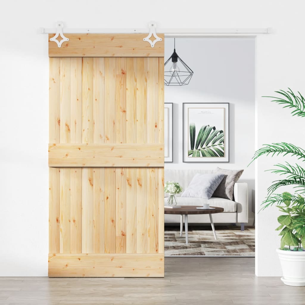 Berkfield Sliding Door with Hardware Set 100x210 cm Solid Wood Pine