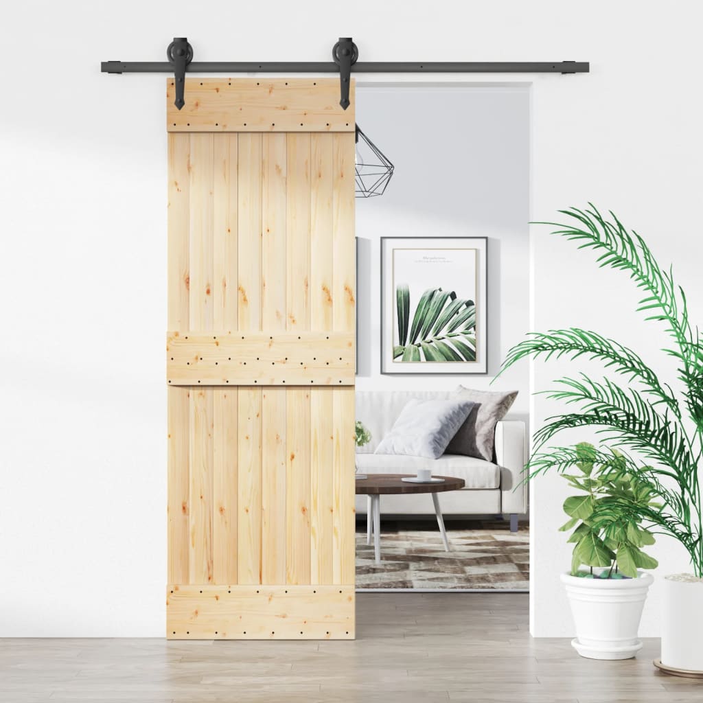 Berkfield Sliding Door with Hardware Set 70x210 cm Solid Wood Pine