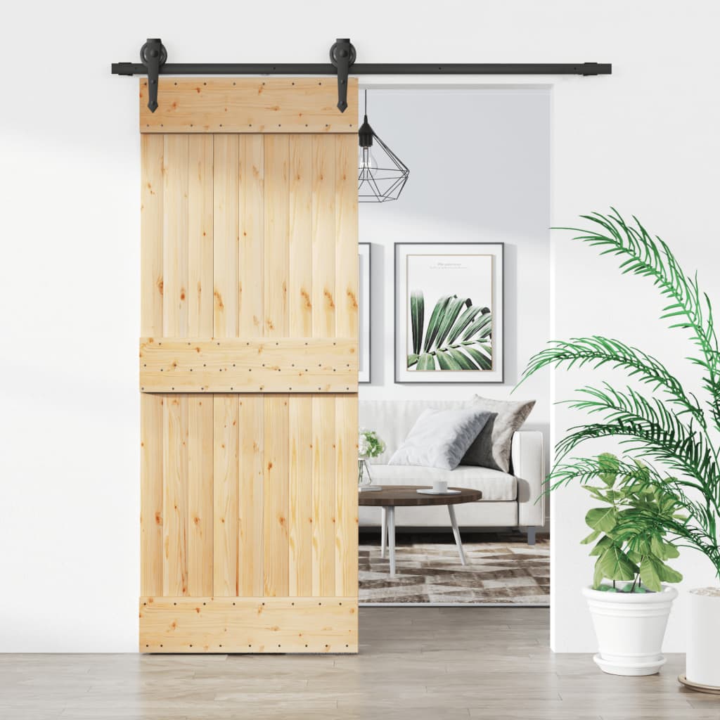 Berkfield Sliding Door with Hardware Set 80x210 cm Solid Wood Pine
