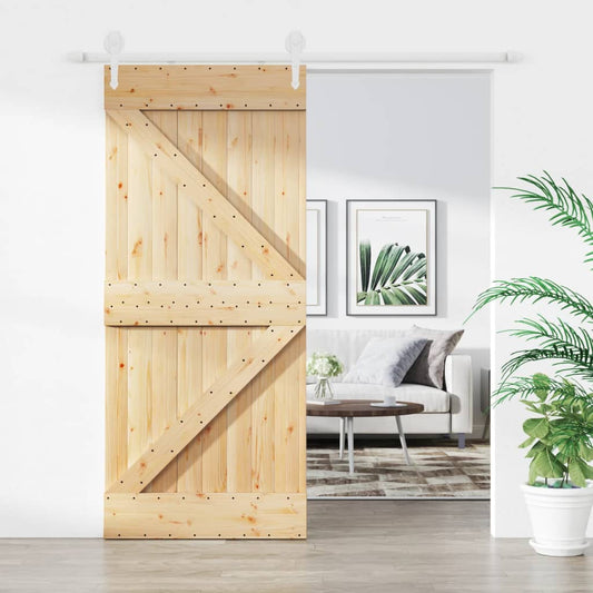 Berkfield Sliding Door with Hardware Set 90x210 cm Solid Wood Pine