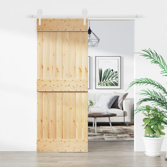 Berkfield Sliding Door with Hardware Set 80x210 cm Solid Wood Pine
