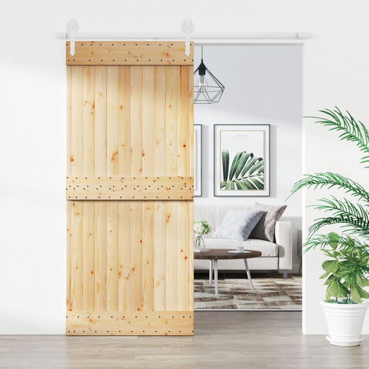 Berkfield Sliding Door with Hardware Set 90x210 cm Solid Wood Pine