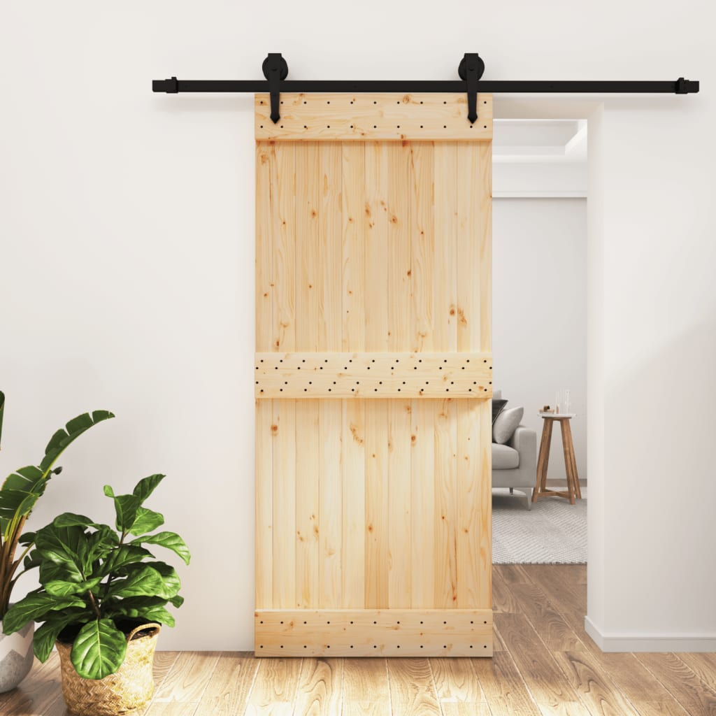 Berkfield Sliding Door with Hardware Set 90x210 cm Solid Wood Pine