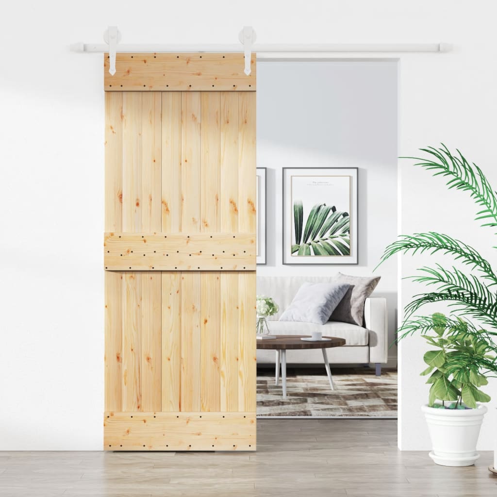 Berkfield Sliding Door with Hardware Set 80x210 cm Solid Wood Pine