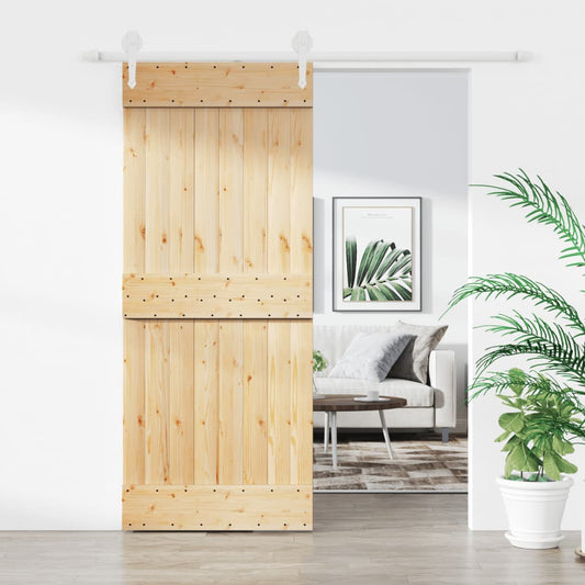 Berkfield Sliding Door with Hardware Set 85x210 cm Solid Wood Pine