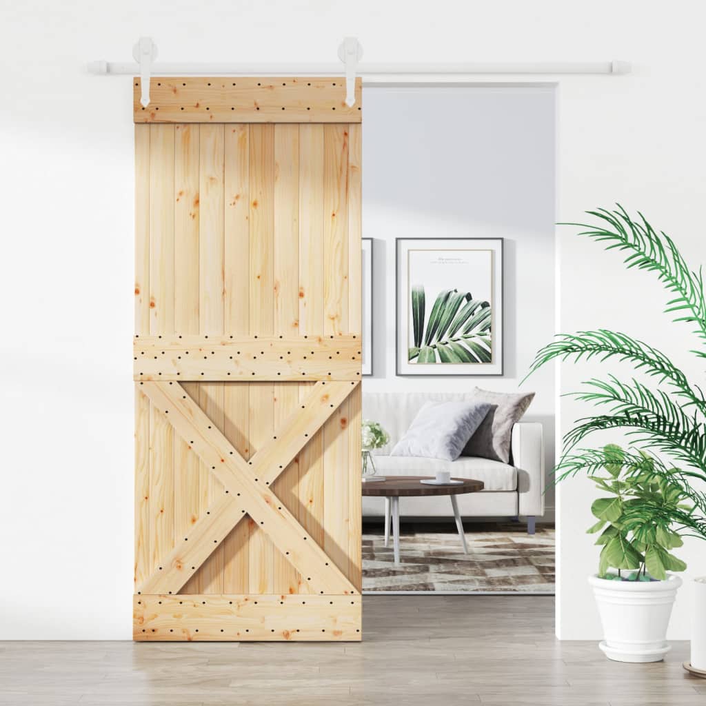Berkfield Sliding Door with Hardware Set 85x210 cm Solid Wood Pine