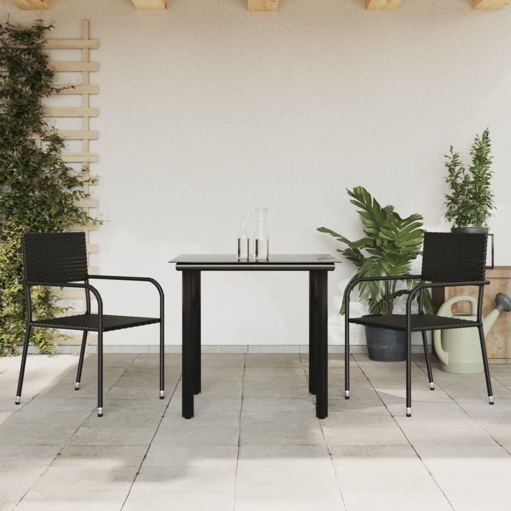Berkfield 3 Piece Garden Dining Set Black Poly Rattan and Steel