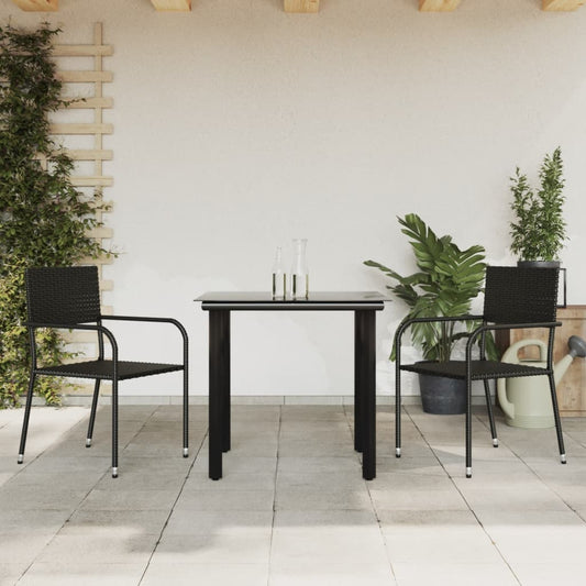 Berkfield 3 Piece Garden Dining Set Black Poly Rattan and Steel