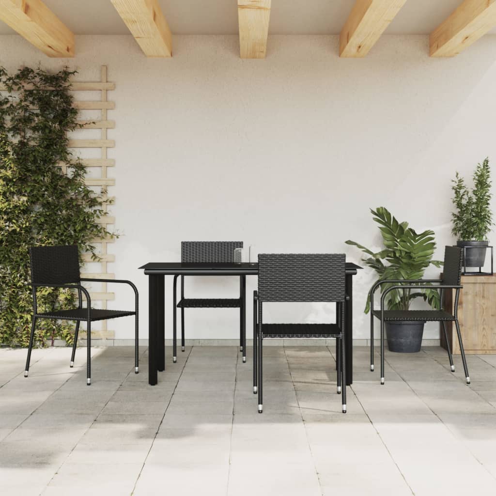 Berkfield 5 Piece Garden Dining Set Black Poly Rattan and Steel