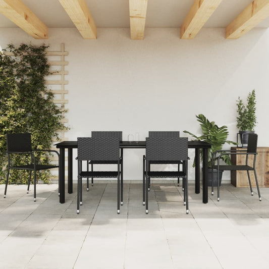 Berkfield 7 Piece Garden Dining Set Black Poly Rattan and Steel
