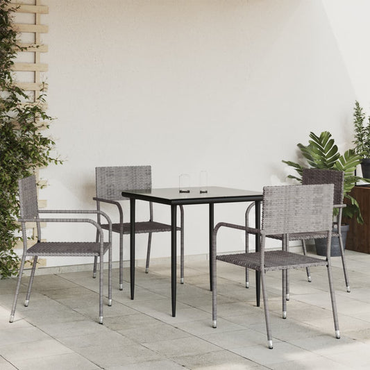 Berkfield 5 Piece Garden Dining Set Grey and Black Poly Rattan and Steel