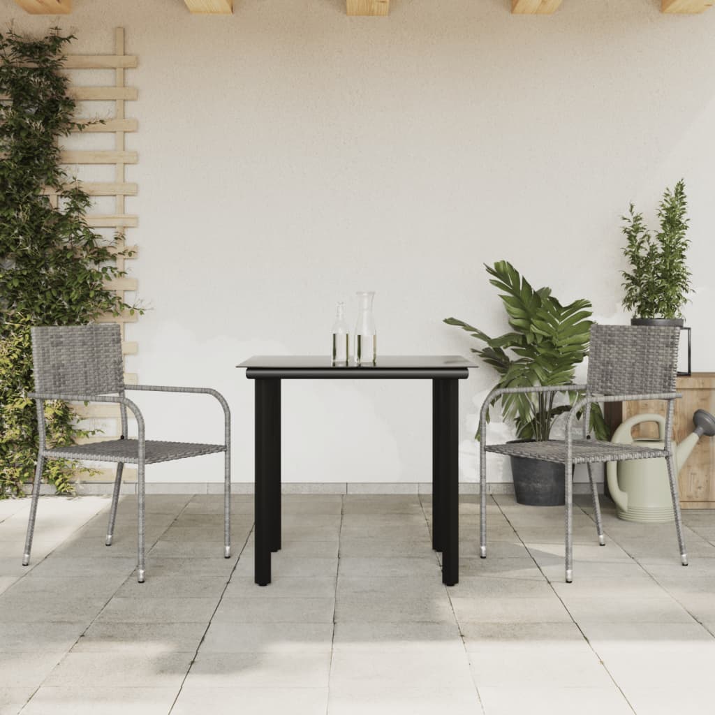 Berkfield 3 Piece Garden Dining Set Grey and Black Poly Rattan and Steel