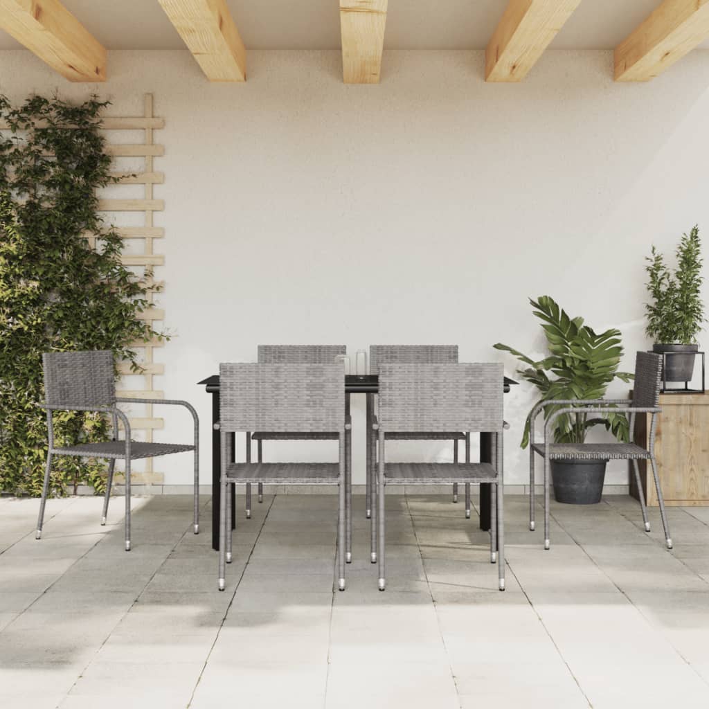 Berkfield 7 Piece Garden Dining Set Grey and Black Poly Rattan and Steel