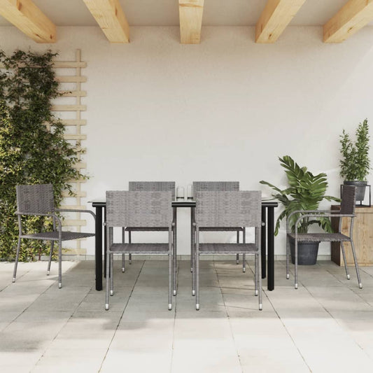 Berkfield 7 Piece Garden Dining Set Grey and Black Poly Rattan and Steel