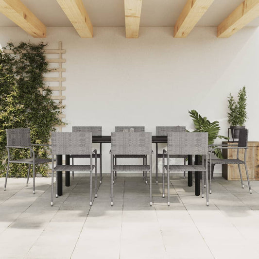 Berkfield 9 Piece Garden Dining Set Grey and Black Poly Rattan and Steel