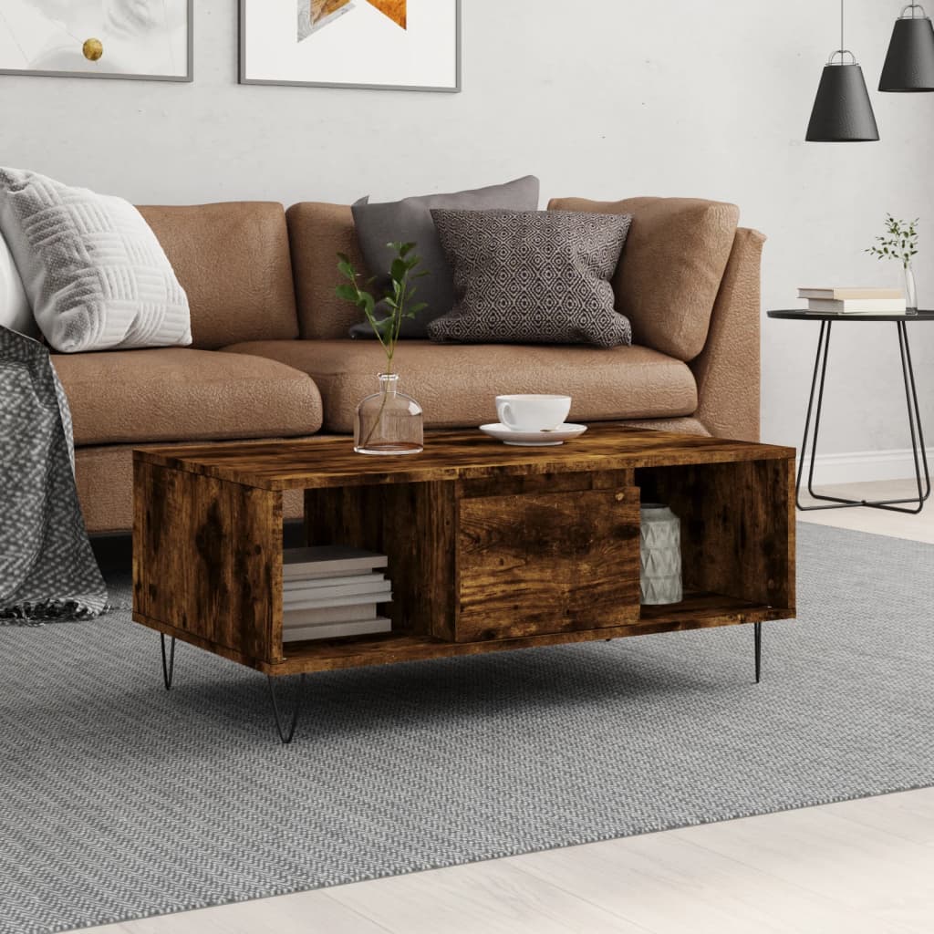 Berkfield Coffee Table Smoked Oak 90x50x36.5 cm Engineered Wood
