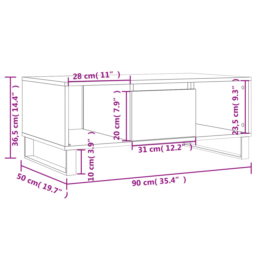 Berkfield Coffee Table White 90x50x36.5 cm Engineered Wood