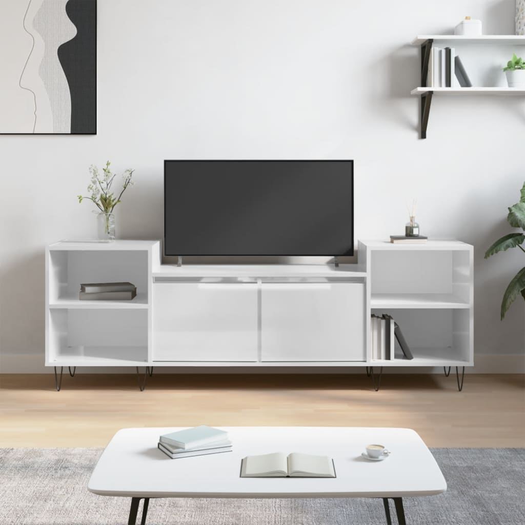 Berkfield TV Cabinet High Gloss White 160x35x55 cm Engineered Wood