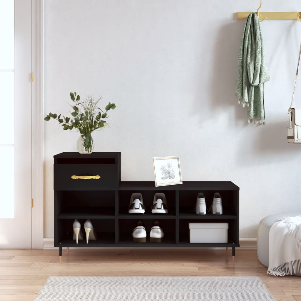 Berkfield Shoe Cabinet Black 102x36x60 cm Engineered Wood