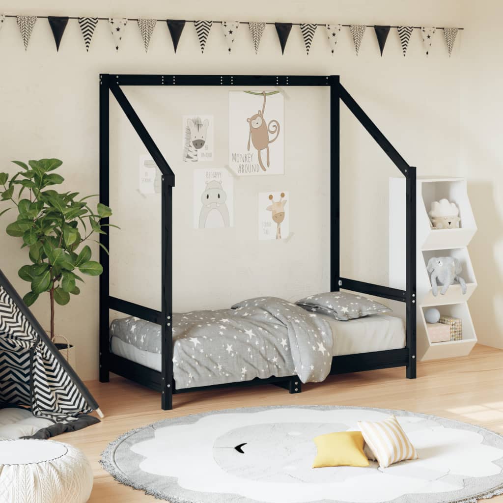Berkfield Kids Bed Frame Black 70x140 cm Solid Wood Pine