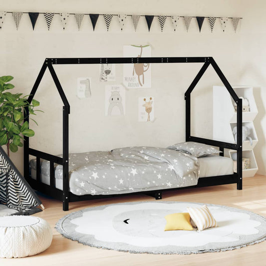 Berkfield Kids Bed Frame Black 90x200 cm Solid Wood Pine