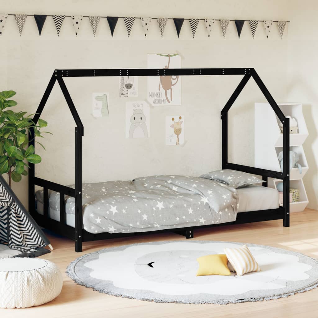 Berkfield Kids Bed Frame Black 90x190 cm Solid Wood Pine