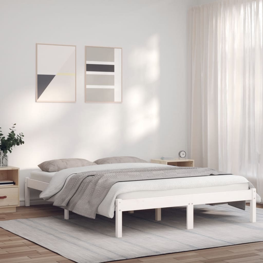 Berkfield Bed Frame White 135x190 cm Solid Wood Pine 4FT6 Double