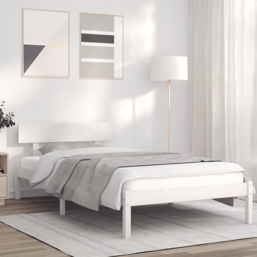 Berkfield Bed Frame White 75x190 cm Solid Wood Pine 2FT6 Small Single