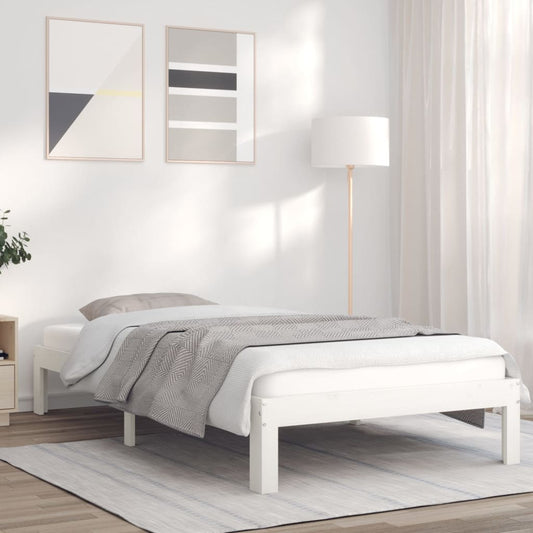 Berkfield Bed Frame White 75x190 cm Solid Wood Pine 2FT6 Small Single