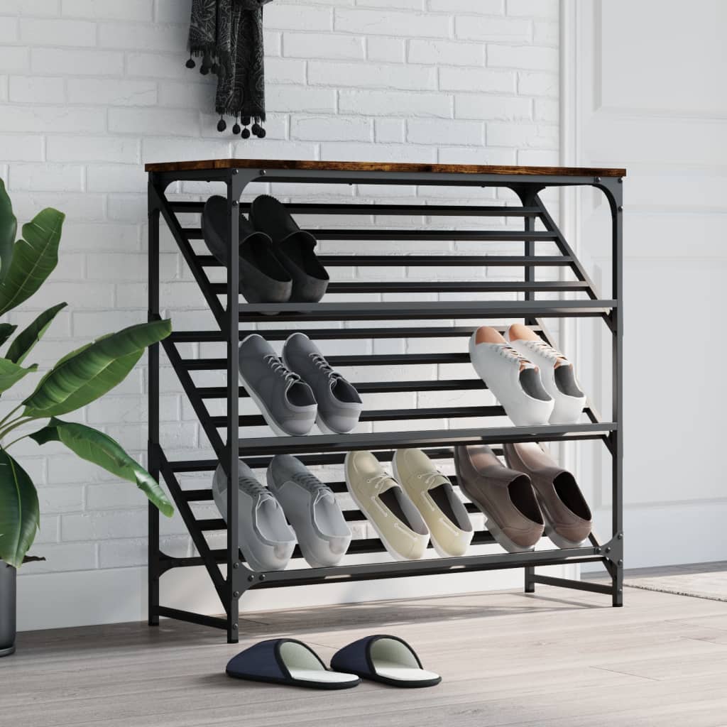 Berkfield Shoe Rack Smoked Oak 90x30x85 cm Engineered Wood