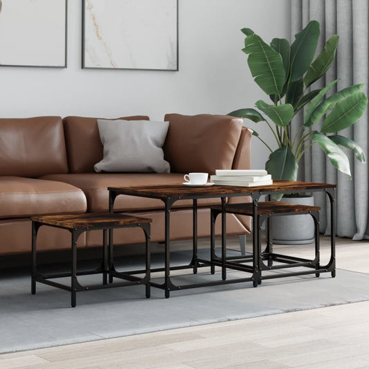 Berkfield Nesting Coffee Tables 3 pcs Smoked Oak Engineered Wood