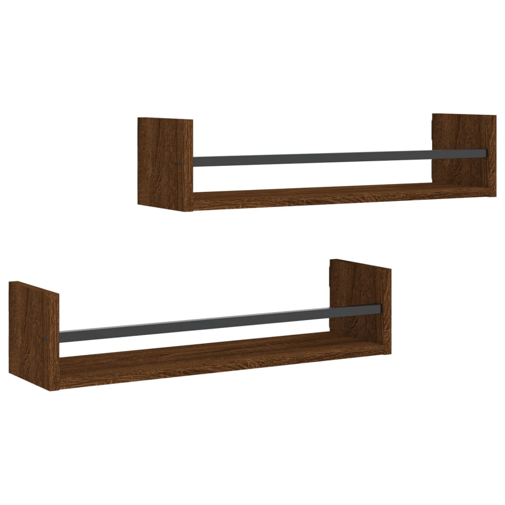 Berkfield Wall Shelves with Bars 2 pcs Brown Oak 60x16x14 cm
