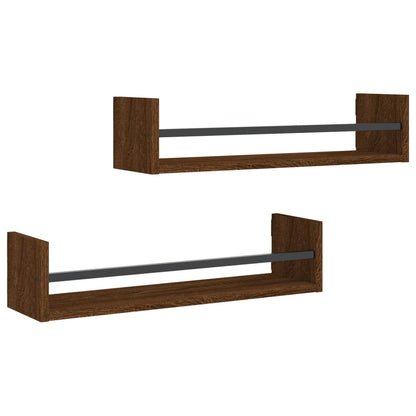Berkfield Wall Shelves with Bars 2 pcs Brown Oak 60x16x14 cm