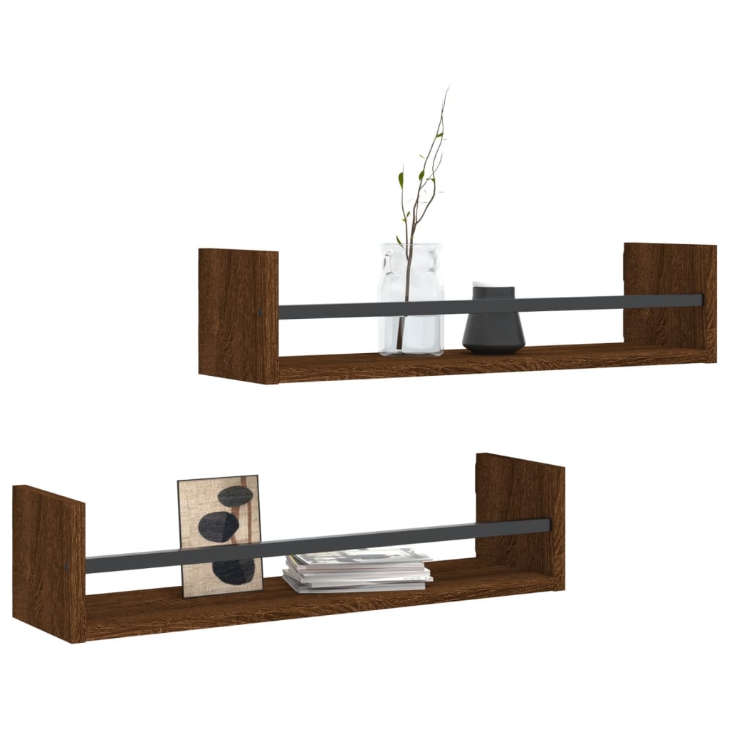 Berkfield Wall Shelves with Bars 2 pcs Brown Oak 60x16x14 cm