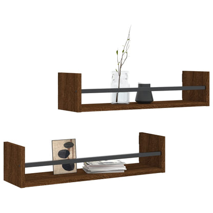 Berkfield Wall Shelves with Bars 2 pcs Brown Oak 60x16x14 cm