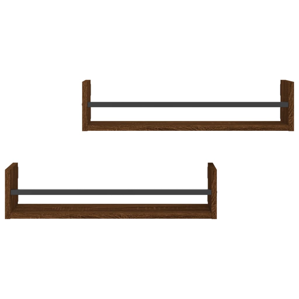 Berkfield Wall Shelves with Bars 2 pcs Brown Oak 60x16x14 cm