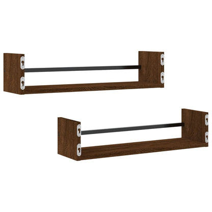Berkfield Wall Shelves with Bars 2 pcs Brown Oak 60x16x14 cm