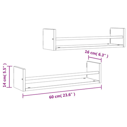 Berkfield Wall Shelves with Bars 2 pcs Brown Oak 60x16x14 cm