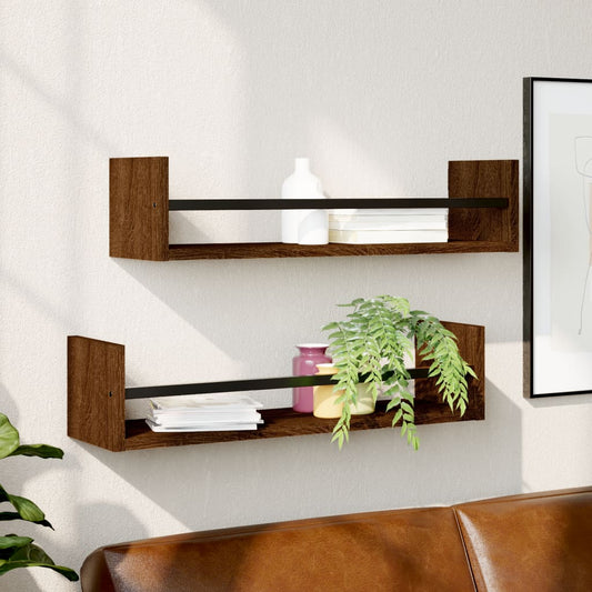 Berkfield Wall Shelves with Bars 2 pcs Brown Oak 60x16x14 cm