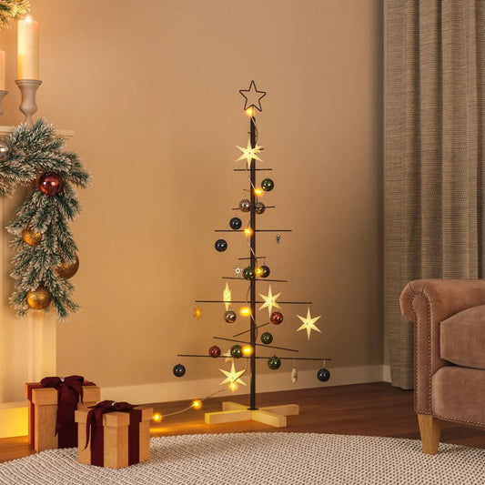Berkfield Metal Christmas Tree with Wooden Base Black 120 cm