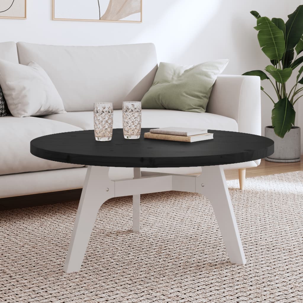 Berkfield Table Top Round Black �_�”�_90x3 cm Solid Wood Pine