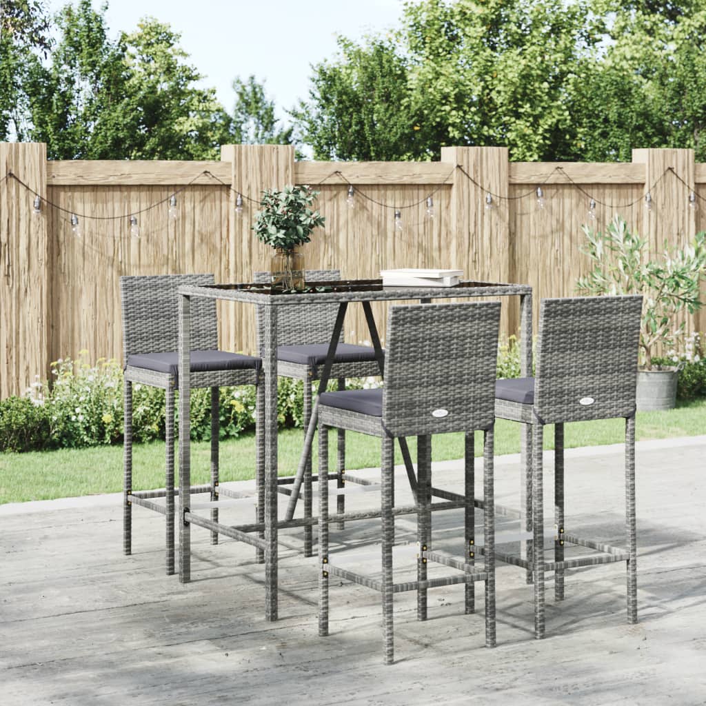 Berkfield 5 Piece Garden Bar Set with Cushions Grey Poly Rattan