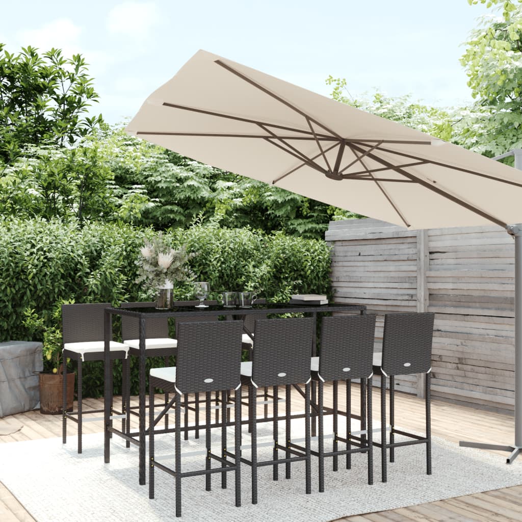 Berkfield 9 Piece Garden Bar Set with Cushions Black Poly Rattan